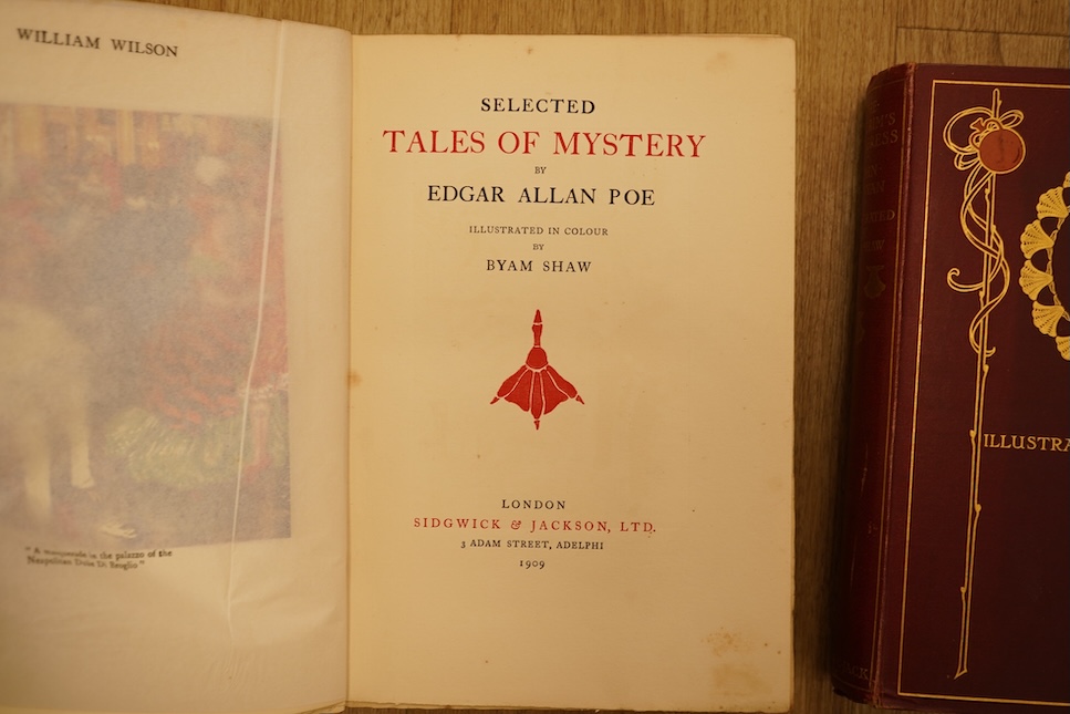 Poe, Edgar Allan - Selected Tales of Mystery. 16 coloured plates with captioned guards (by Byam Shaw); publisher's coloured decorated cloth, gilt top, roy.8vo. 1909; Bunyan, John - The Pilgrim's Progress ... 30 coloured